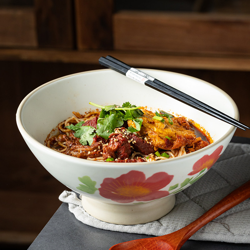 釉下彩手绘大碗牛肉面碗牛杂牛腩汤面碗创意陶瓷碗红烧排骨面碗,餐饮具,碗,淘宝优惠券,粉丝福利购,淘宝优惠卷