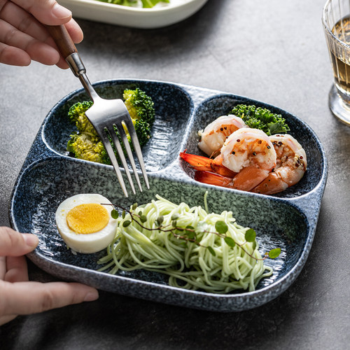 釉下彩陶瓷盘一人食餐盘减脂期定量分餐盘家用仪式感餐具点心盘子