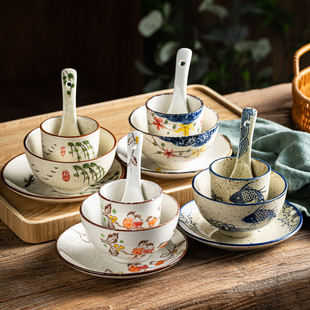 釉下彩餐厅摆台一人份餐具陶瓷碗碟勺套装 家用碗具米饭碗汤碗小碗
