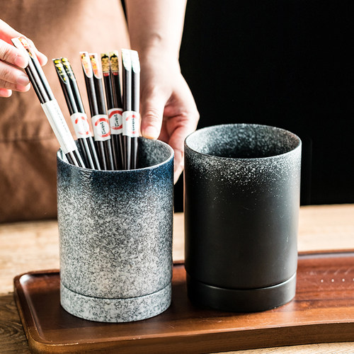 筷子筒沥水筷子架子筒带底碟创意日式陶瓷厨房沥水笼刀叉勺收纳筒