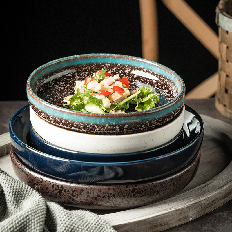 日式菜盘炒青菜盘子麻辣香菜装盘餐具套装碟盘圆形陶瓷饭盘肠粉盘