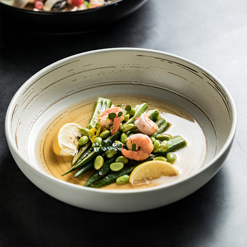 釉下彩日式陶瓷盘子圆盘餐具高级感家用汤碗深盘可爱菜盘早餐盘子