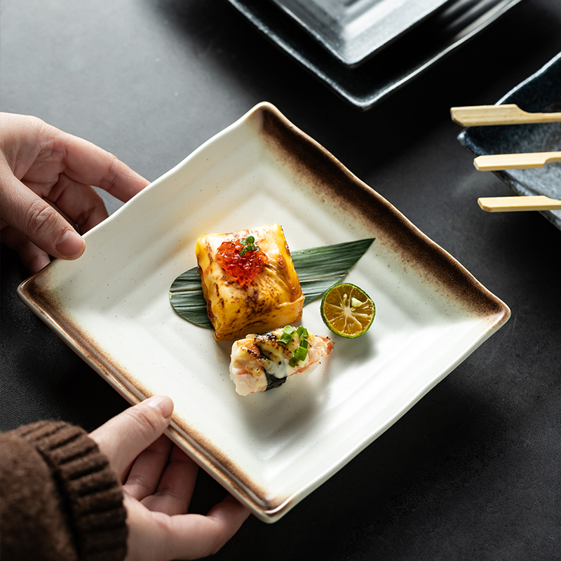 釉下彩创意陶瓷四方碟盘日式小平碟小吃碟寿司碟刺身碟多用途碟子