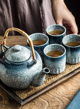 大容量茶壶陶瓷壶 复古日式功夫茶壶竹柄手提壶冲茶壶喝茶单壶