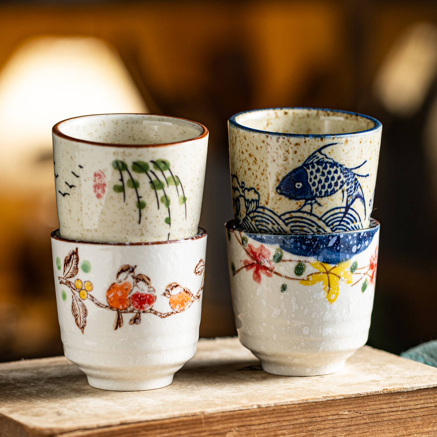 釉下彩日式茶杯喝茶专用个人复古陶瓷杯子高颜值水杯主人杯品酒杯