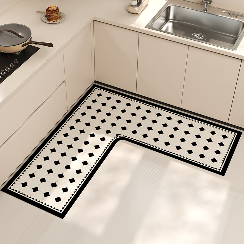 极简风L型厨房专用地垫防滑防水防油耐脏脚垫可擦免洗拐角U形地毯,居家布艺,厨房地垫,淘宝优惠券,粉丝福利购,淘宝优惠卷