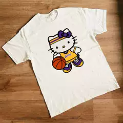 Lakers Fans, Hello Kt Trendy Style 230g Heavyweight Cotton Wide-Neck Non-Deforming Pure Cotton Short-Sleeve T-Shirt