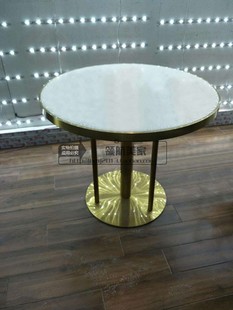餐桌天然大理石不锈钢拉丝黄铜简约现代客厅圆形吃饭桌子创意餐台