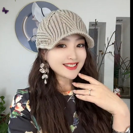 2025新款针织鸭舌帽女前进帽春秋保暖时尚洋气毛线帽遮白发帽子女