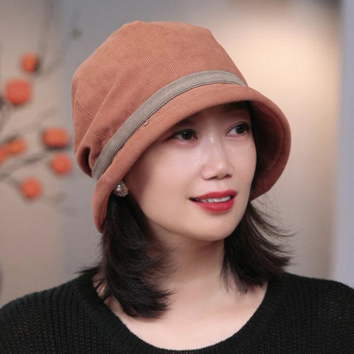 时尚百搭帽子女渔夫帽春秋保暖灯芯绒洋气盆帽显脸小新款堆堆帽女