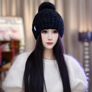 毛球针织毛线帽女秋冬保暖2025新款 洋气加厚防寒帽子女包头帽 时尚