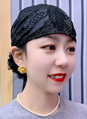 绣花包头帽头巾女时尚洋气头饰妈妈帽子女款2025新款遮白发帽薄款
