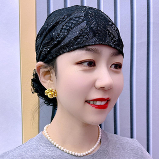 绣花包头帽头巾女时尚洋气头饰妈妈帽子女款2025新款遮白发帽薄款