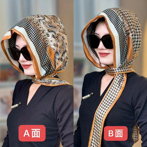 秋季防晒包头丝巾帽头巾女多功能洋气时尚2025新款双面连帽丝巾女