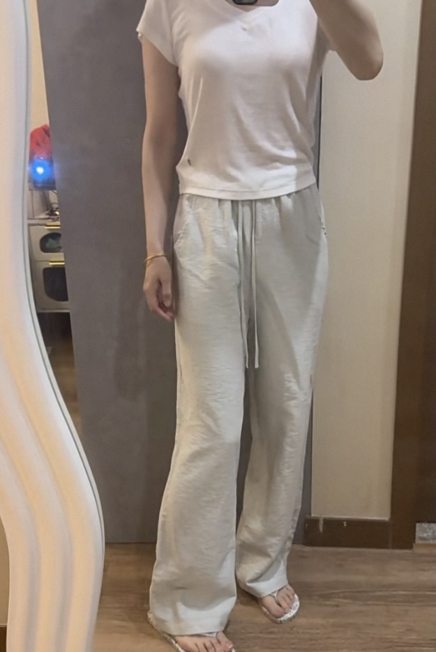 丘比特 “夏日倾情Lamour”棉麻松弛感垂垂裤拖地休闲裤女