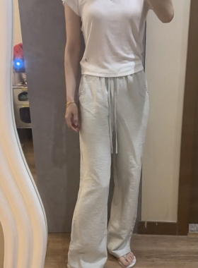丘比特 “夏日倾情Lamour”棉麻松弛感垂垂裤拖地休闲裤女