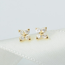 Junhuang 2019 new fashion net red four leaf grass Earrings female 18K Gold Diamond Earrings inlaid with 20 Diamond Earrings