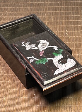 旧藏檀木雕仿古风收藏镶贝抽拉盒首饰品盒收纳盒子15×10×5厘米