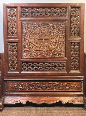 老式仿古双面雕花屏风八宝如意屏风折屏招财进宝客厅博古架装饰品