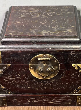 仿古血檀木雕刻铜角收纳盒实木印章玉玺盒老式扣盒约21*21*19cm