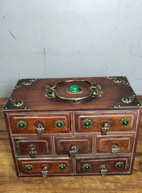 复古玩杂项草花梨木带抽屉提梁中药柜老物收藏老式首饰盒官箱宝盒