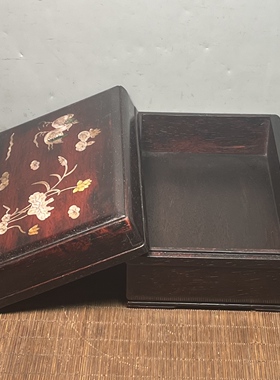 仿古檀木雕镶贝饰品杂件仿古收藏收纳盒装饰品摆件25×15×9.5cm
