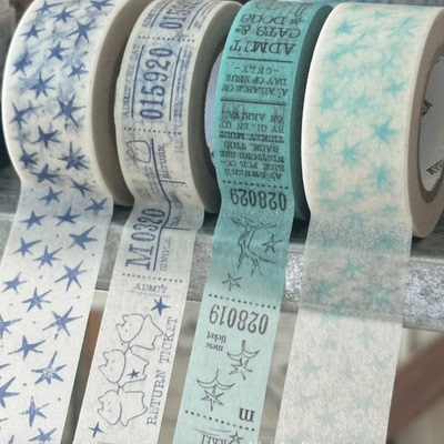 韩国正品mewmewbeam蓝色复古邮票美纹手帐拉条打底装饰贴纸质胶带