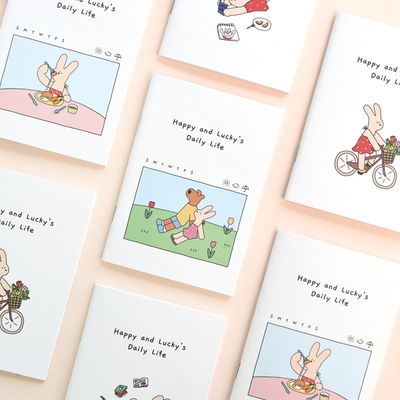 韩国正品monolike 快乐和幸运迷你线条笔记本记事空白本mini note