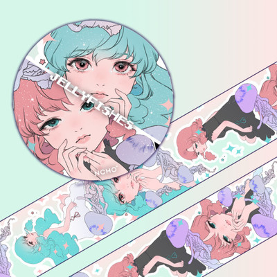 韩国正品NCHO 漫画少女插图装饰美纹花纹手帐纸质胶带Jellies-3cm