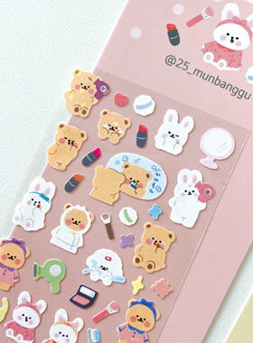 韩国正品Munbanggu 可爱装饰贴纸 手帐日记伴侣 小熊兔子打扮外出