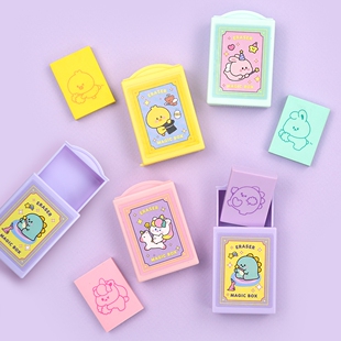韩国正品pinkfoot 糖果色小学生橡皮隔空取物魔术绘画橡皮擦带盒