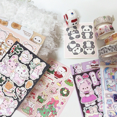 韩国正品pompomroom 插画ins拼贴可爱卡通咕卡手账日记装饰贴纸
