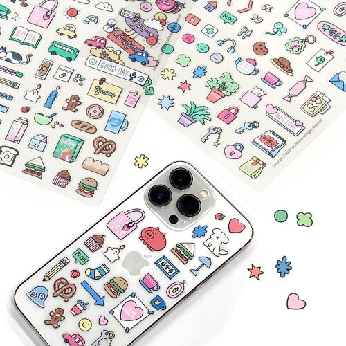 韩国正品7321 小物品透明装饰贴纸手帐数码日记伴侣2张PP sticker