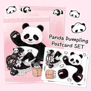 韩国正品SEOLKEE ILLUST熊猫蒸饺明信片卡片贺卡套装postcard set