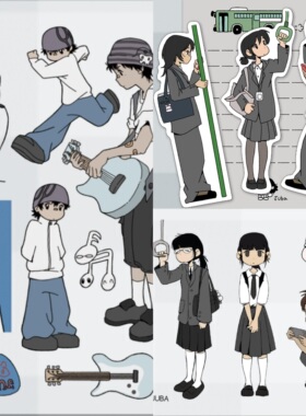 韩国正品JUBA巴士上的女孩们/地铁学生/吉他少年咕卡手账装饰贴纸