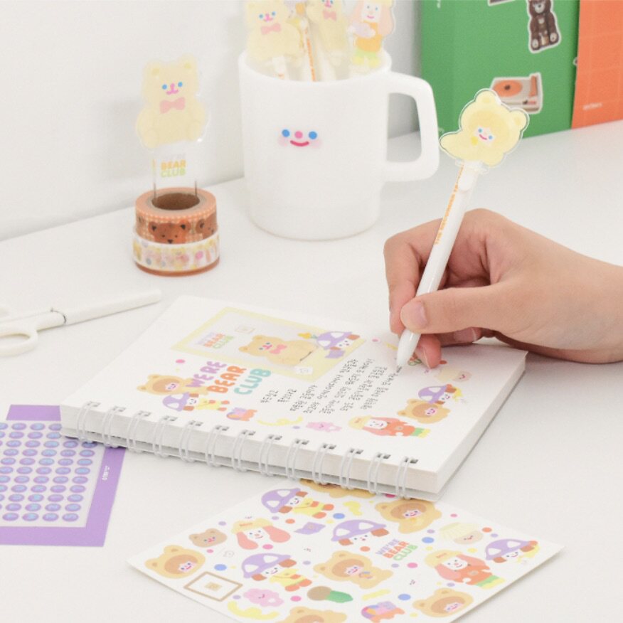 한국  RICO SUBACO 공동 브랜드 WE ARE BEARS 블랙 볼펜 푸시형 유성 볼펜 1개