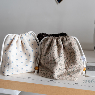 手工自制 收纳包内衣化装品杂物大号抽绳包ins风波点碎花日系清新