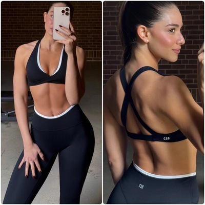 DakaFit *csb拼接撞色挂脖运动内衣健身文胸美背带胸垫蜜桃健身服