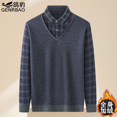 中老年男士保暖针织衫加绒加厚