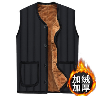 爸爸装秋冬季中老年人马甲男加绒加厚背心中年男士丝绵马夹棉坎肩