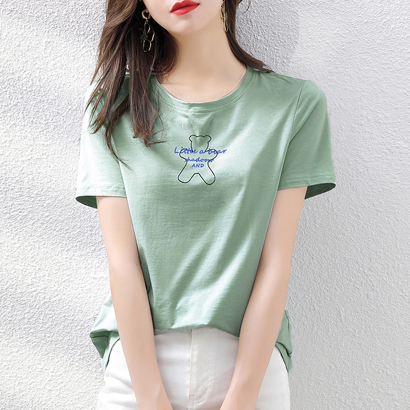 Mohan Yimei printed short sleeve T-shirt femininity summer 2021 new versatile loose casual thin top