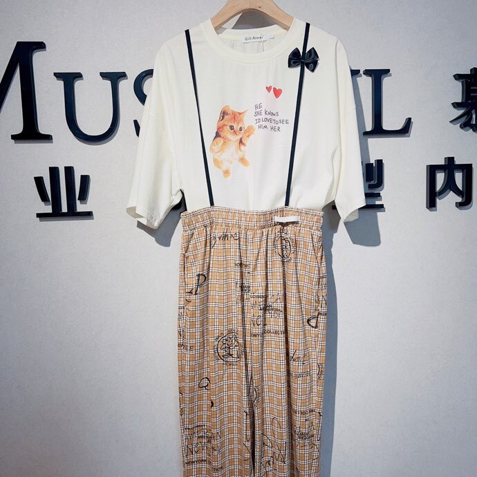 小熊家新款女士睡衣家居服可外穿韩版背带裤可两穿丝光棉亲肤舒适