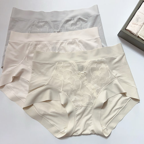 2025春夏新款女士中腰内裤超细莫代尔面料拼蕾丝桑蚕丝底裆7A抗菌