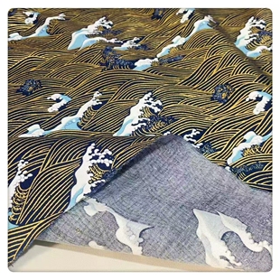 特价瑕疵 和风滔天海浪烫金全棉娃衣抱枕口金包发饰旗袍汉服面料