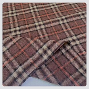 复古棕色浅卡其格子双面羊毛呢布料 外套裙子西装马甲秋冬面料