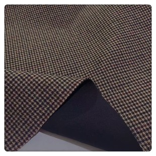 柔软厚实垂坠反面加衬 棕咖系小千鸟格羊毛呢外套大衣冬季面料