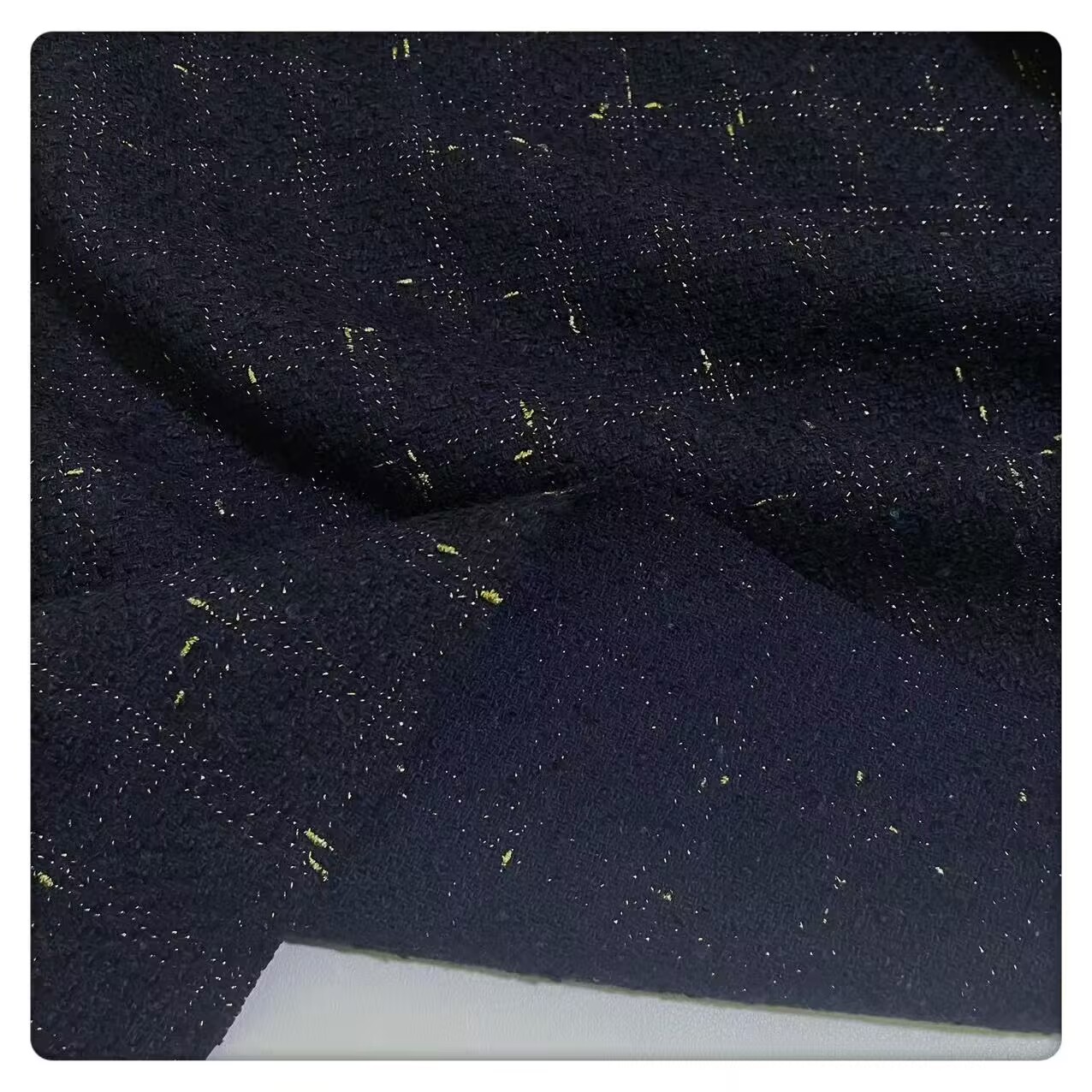 深藏青格子圈圈编织小香风织金丝面料 外套裙子套装马甲秋冬布料