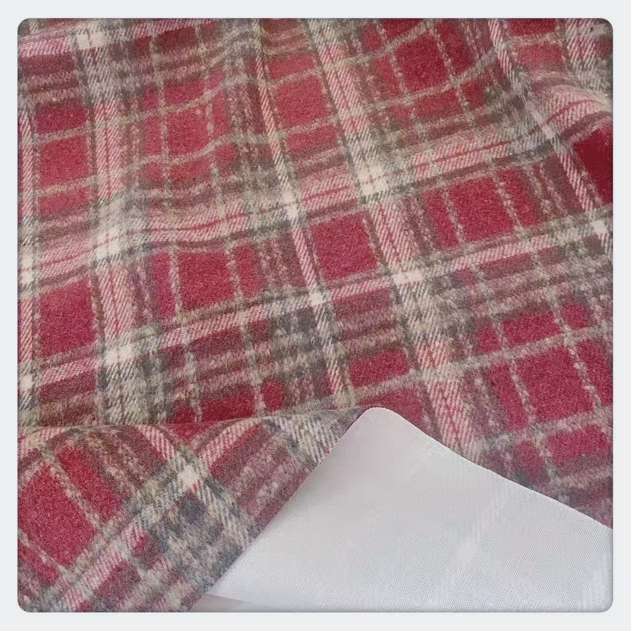 圣诞红暗红格子羊毛呢混纺反面加衬布料 外套马甲裙子裤子面料,居家布艺,海绵垫/布料/面料/手工diy,淘宝优惠券,粉丝福利购,淘宝优惠卷