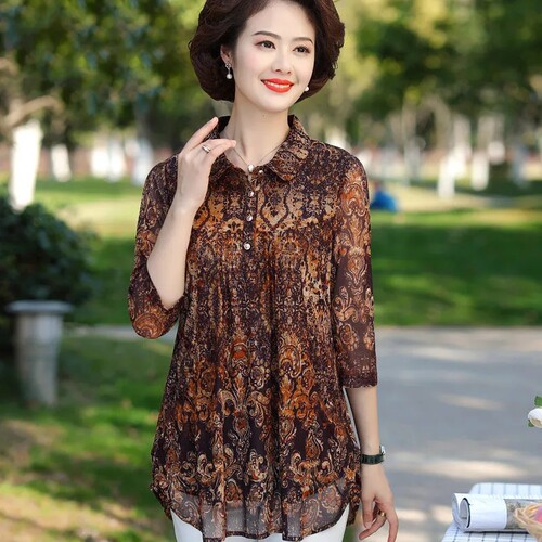 宽松显瘦衬衫大码印花上衣女遮肚