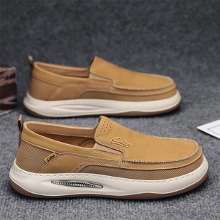 一脚蹬懒人工作乐福鞋 豆豆男鞋 防滑开车软底2025新款 秋季 休闲皮鞋